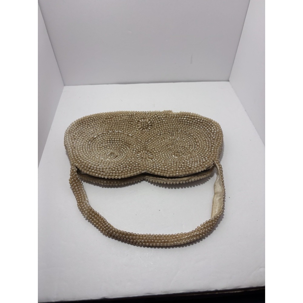 VINTAGE PEARL GOLD FULLY BEADED PURSE - CLUTCH - SHOULDER BAG - EVENING EST 1940